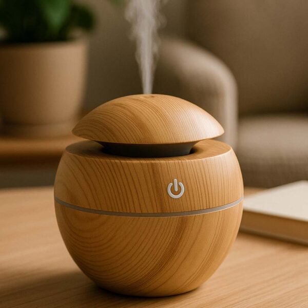 Ultrasonic Air Humidifier | 130ML USB Aroma Diffuser Light Brown Wood Grain LED Night Light | Aromatherapy