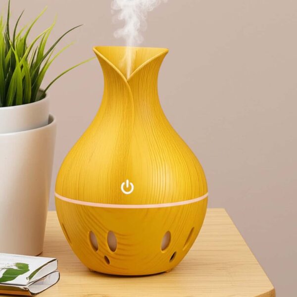 Aroma Air Humidifier | USB Ultrasonic 130ML Diffuser Light Brown Wood Grain LED Night Light | Aromatherapy