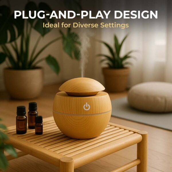 Ultrasonic Air Humidifier | 130ML USB Aroma Diffuser Light Brown Wood Grain LED Night Light | Aromatherapy - Image 3