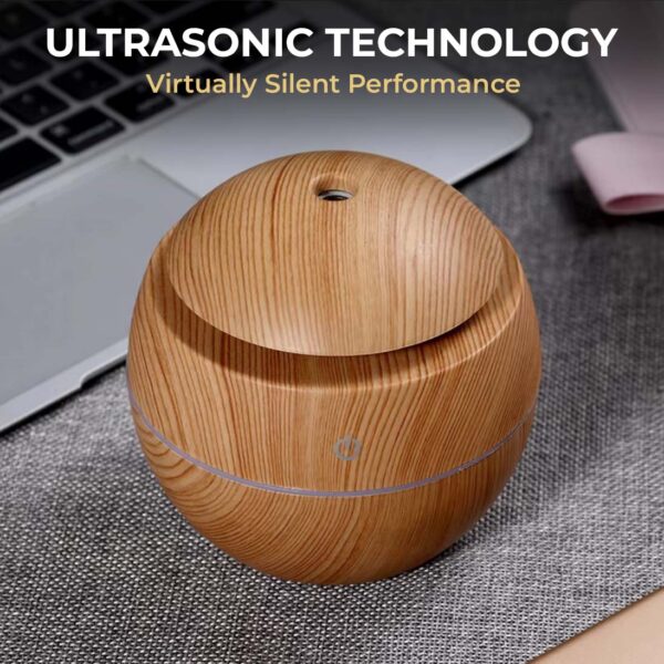 Ultrasonic Air Humidifier | 130ML USB Aroma Diffuser Light Brown Wood Grain LED Night Light | Aromatherapy - Image 5