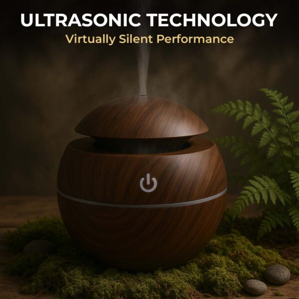 Ultrasonic Air Humidifier | 130ML USB Aroma Diffuser Dark Brown Wood Grain LED Night Light | Aromatherapy - Image 4