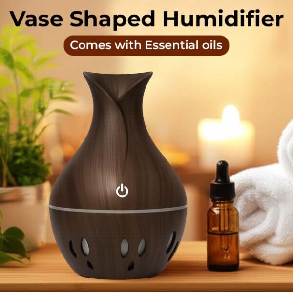 Aroma Air Humidifier | USB Ultrasonic 130ML Diffuser Dark Brown Wood Grain LED Night Light | Aromatherapy - Image 3