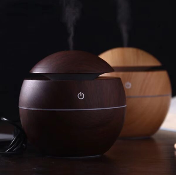 Ultrasonic Air Humidifier | 130ML USB Aroma Diffuser Light Brown Wood Grain LED Night Light | Aromatherapy - Image 4